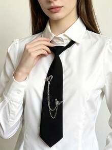 1pc Women's Butterfly Tassel Star Personalized Fashion Solid Color Necktie, Suitable For Daily Wear And Gatherings - Black - View 8