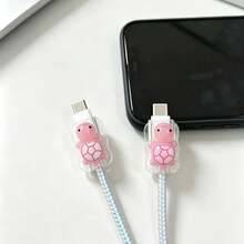 2pcs Colorful Small Turtle Transparent Bow Design Cable Protector, Durable, Universal Type-C Cable Protector To Prevent Damage - Multicolor - View 11