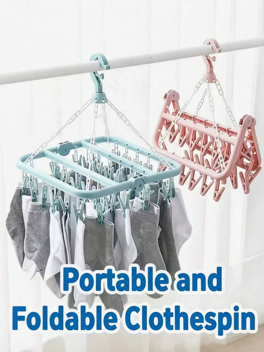 Sock Drying Rack With 32 Clips, Indoor And Outdoor Use, Foldable Rotating Drying Rack, Suitable For Underwear, Socks, Small Clothing Items, Outdoor And Balcony Use - Space-Saving, Provides Clothing Hanging