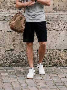 Nike Men's Solid Color Patchwork Letter Pattern Shorts - Black - View 2