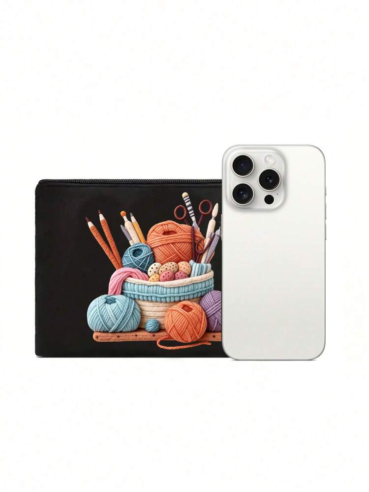 Storage Bag Printed With Wool, Scissors And Knitting Rods,For Store Sewing Tools, Cosmetics And Small Personal Items,For Both Handcraft Enthusiasts,Must-Have Toiletry Bag And Is Suitable For Both Women And Men,Suitable For Commuting - Multicolor - View 10