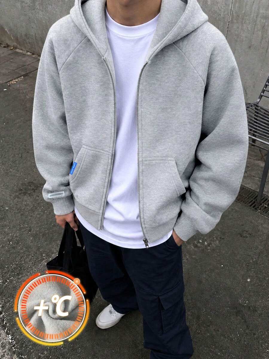 1pc Teen Boys' Casual Solid Color Sporty Minimalist Fleece Sweatshirt Jacket, Autumn/Winter Children Clothing - Grey - View 1