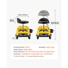 Rolling Shop Stool With Wheels, 19.7"-25.6" Adjustable Height, 360° Swivel, 330 Lbs Capacity, Garage Work Mechanic Stool With Backrest, Tool Tray Storage, Padded Seat Shop Chair, Black/Yellow - 330 Lbs - View 8