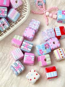 10pcs Random Style Versatile Acrylic Bowknot Flower Print Plaid Square Hollow Beads DIY Bracelet Necklace Jewelry Making Supplies - Multicolor - View 6