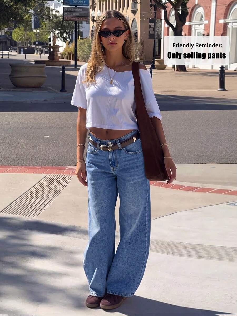 GILIPUR Women's New Y2K Low Waist Retro Loose Straight Leg Jeans, Casual Versatile Street Style Long Pants