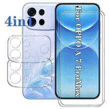 مجموعة 2+2 قطعة من واقي الشاشة الزجاجي المقسى متوافق مع OPPO A7 Pro Max / A7 Pro 5G بصلابة 9H، فيلم واقي عالي الشفافية، مقاوم للخدش، خالي من الفقاعات، فيلم زجاجي مقسى عالي الدقة، واقي شاشة هاتف شفاف، واقي عدسة عالي الدقة، وسادة واقية، بطانية واقي - شفاف - مشاهدة 2