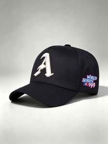 1pc Gothic Men Hats Letter A Embroidered Side World Printing Baseball Cap Adjustable Design Perfect For Travel, Parties, And Other Outdoor Activities - Multicolor - View 3