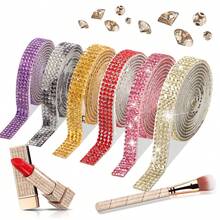 10 Rolls Self-Adhesive Rhinestone Ribbon Stickers, 2mm Crystal Diamond Decorative Tape, 1 Yard Per Roll, Shiny, Craft Material, Suitable For Wedding, Party, Car, Phone Decoration - Dual Axis - View 8