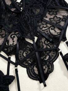 1件女款蕾絲吊襪帶內衣交叉肩帶鏤空性感睡衣連身褲套裝，娃娃風性感套裝 - 彩色 - 查看 4