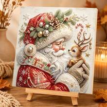 DIY Pearl Art Diamond Painting Kit, Santa Claus And Elk, Including Round Pearls, Clear Symbol Canvas, Full Set Of Tools, Wall Craft Decoration, Suitable For Christmas Gifts, Including Inner Frame (7.87in*7.87in) - Sets - View 2