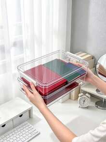 1pc Home Important Document Storage Box, Transparent Visible Body With Dust-Proof Lid, Moisture-Proof And Mildew-Proof Protection For Documents, Large Capacity Storage For Property Deeds, Marriage Certificates, Insurance Policies, Stackable Desktop File Organizer Storage Box - View 3