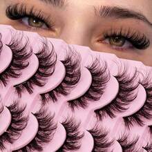 10 Pairs Fluffy Thick Mink Fur Style False Eyelashes, European And American Style Thickened And Curled, Suitable For Daily Activities, Holidays And Festivals, Reusable, Eyelash Makeup Product, Cat Eye Eyelashes, Cartoon Style Eyelashes - Black - View 9