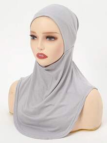 1PC Women's Fashion Solid Color Casual Elastic Bandana Headscarf, Suitable For Daily Use, Slouchy Headwrap - Light Grey - View 6