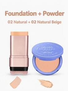 Matte Long-Lasting Natural-Looking Foundation Stick & Powder Compact 2 Pieces Set, Beginner Makeup Kit - Multicolor - View 11