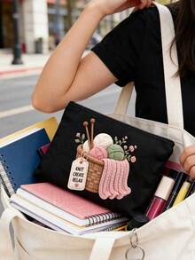 Storage Bag Printed With Wool, Scissors And Knitting Rods,For Store Sewing Tools, Cosmetics And Small Personal Items,For Both Handcraft Enthusiasts,Must-Have Toiletry Bag And Is Suitable For Both Women And Men,Suitable For Commuting - Multicolor - View 8
