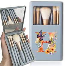 5pcs Makeup Brush Set With Mirror Storage Box Soft Bristle Travel Cosmetic Brushes Powder Eyeshadow Nose Shadow Smudge Detail Brushes Portable Mini Make Up Tools For Travel Daily Makeup & Christmas Gift Initial Name 26 Letters Pattern - Butterfly Letter - View 11