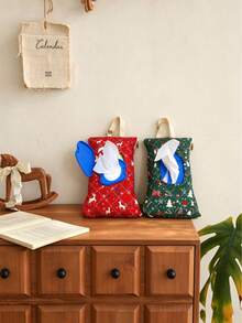 Kantong Tisu Basah Portabel untuk Natal, Tempat Tisu Basah Desain Natal Merah dan Hijau dengan Tali untuk Kereta Bayi, Mobil, Rumah, dan Perjalanan - MultiWarna - View 2