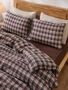 3-Piece Christmas Bedding Set, Vintage Plaid Print Quilt Cover Set In Mocha Brown, 100% Polyester, Includes 1 Duvet Cover & 2 Pillowcases, No Flat Sheet - Multicolor - View 7