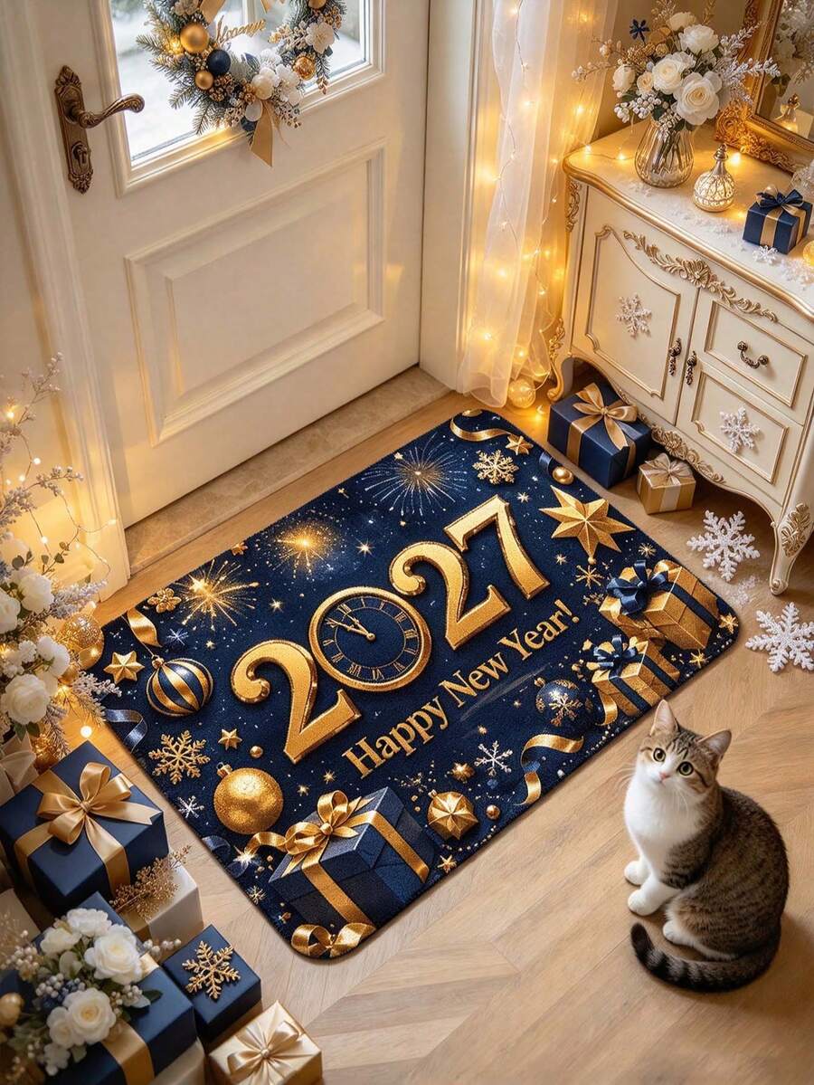 1件海軍藍禮品盒 2027 地墊,新年禮物,浴室墊,浴室地毯,門墊,小地毯,地毯,地墊,家居裝飾,區域地毯,戶外墊,家居裝飾,區域地毯,臥室地毯,可水洗地毯 - 彩色 - 查看 1