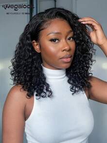 MEGALOOK Bob Wigs Water Wave Natural Black 13x5 Lace Frontal Wig 250% Density Transparent Lace 100% Human Hair Glueless Wig With Drawstring Pre-Bleached Roots Pre-Plucked Hairline Beginner Friendly - SNatural - View 2