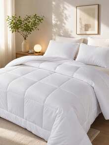 1pc Washable White Down Comforter - Ultra Soft Hotel Quality Duvet Insert, Filled With Silky Hollow Fiber, Suitable For Home, Hotel And Vacation Rental, Available In Twin, Full, Queen, King Sizes - White - View 2