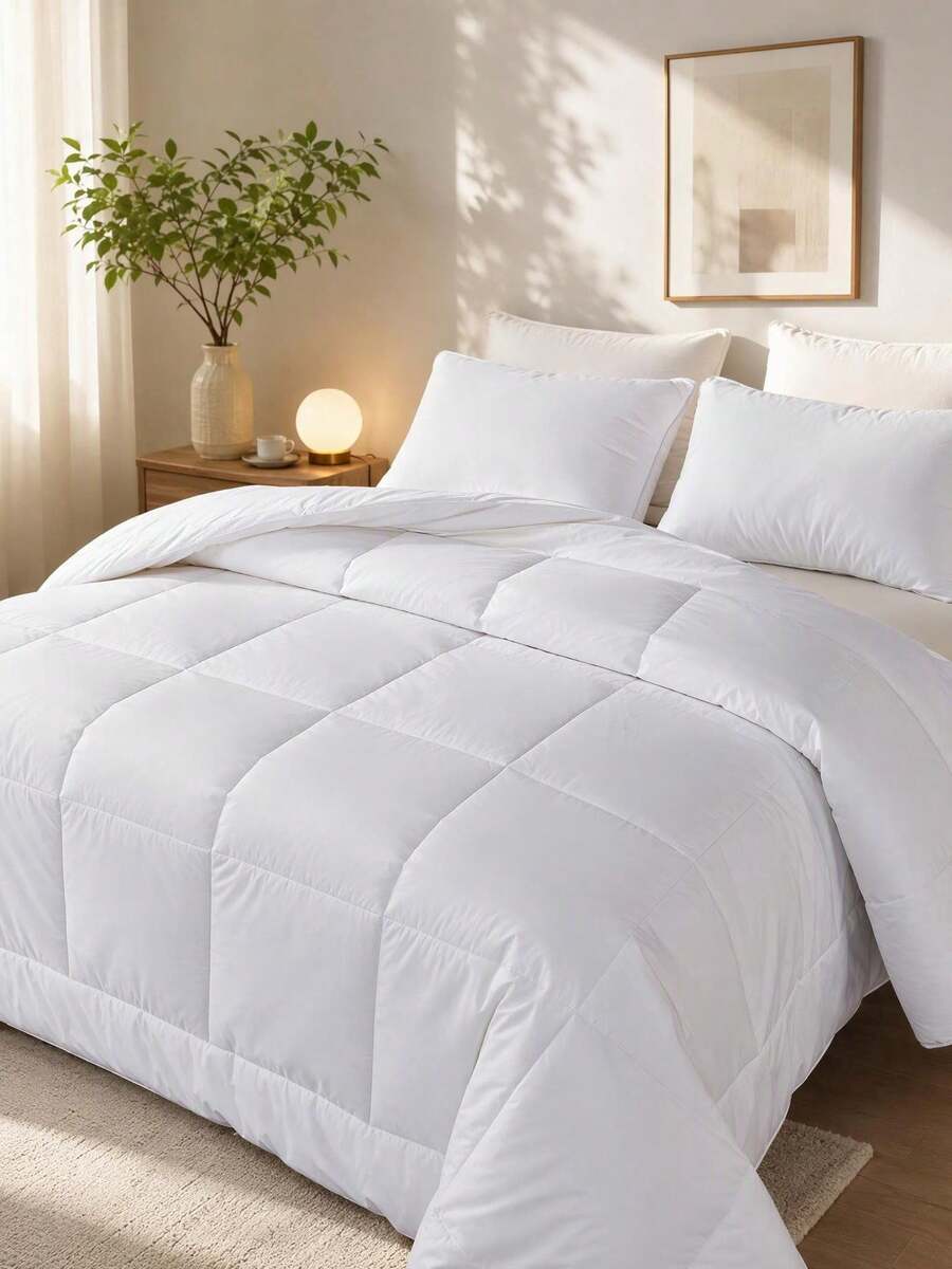 1pc Washable White Down Comforter - Ultra Soft Hotel Quality Duvet Insert, Filled With Silky Hollow Fiber, Suitable For Home, Hotel And Vacation Rental, Available In Twin, Full, Queen, King Sizes