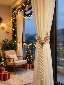 1/2pcs Christmas Reindeer Head Pearl Curtain Tiebacks, Decorative Pearl Curtain Clips, Reindeer Curtain Rope, Curtain Rings, Suitable For Christmas Home Living Room, Balcony, Bedroom, Wedding Party Curtain Decoration, Holiday Decor - Multicolor - View 1
