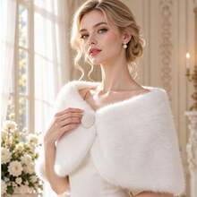 Women's Bridal Shawl, Autumn/Winter Bride Wedding Dress Cape - Multicolor - View 3