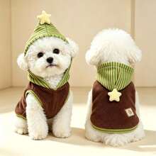 Pet Cat Clothes Autumn/Winter Patchwork Korean Style Two-Legged Fleece Thickened Warm Dog Clothes Cat Clothes - Brown - View 9