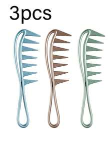 1pc/3pcs Men's Vintage Wide-Tooth Styling Comb, Hollow Handle Hair Comb, Suitable For Slick Back, Pompadour And Textured Hairstyles, Rounded Teeth Gentle Hair Grooming Tool - Multicolor - View 9