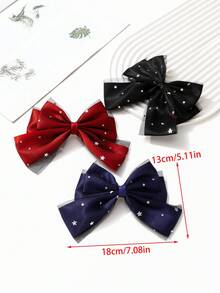 1pc Women's Solid Color Mesh Star Moon Sequin 3-Layer Bow Spring Hair Clip, Versatile Hair Accessory For Daily/Date/Commute - Multicolor - View 2