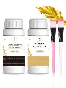 Water-Based Gold Leaf Adhesive And Varnish Kit, 2 Bottles 100g With 2 Application Brushes, Gilding Glue & Protective Finish For DIY Crafts, Wood, Resin, Frames And Home Decor - Multicolor - View 7