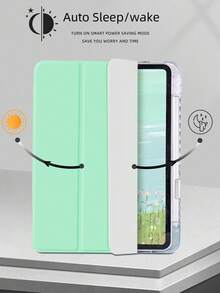 1件高透明壓克力三折薄荷綠平板保護殼，相容 iPad Mini6/Mini7/10.2/10.5/10.9 (Air4-Air8)/Pro 11/10代/A16/Pro 11 2024 機型，全透明壓克力背殼，三折支架，自動休眠/喚醒，內建筆槽，不含筆，部分機型附相機框 - 薄荷綠 - 查看 5
