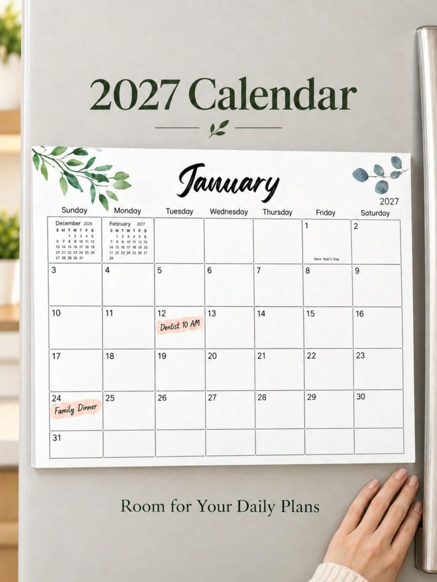 2027 磁性日曆 1月至12月冰箱月計畫表，大格可書寫備註，適用餐點規劃、行程安排、待辦清單，居家辦公裝飾，返校用品、辦公用品、桌面配件，聖誕禮物