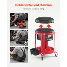 Rolling Mechanic Stool With Wheels, 300 Lbs Capacity Garage Seat/Work Stool, Padded Roller Creeper Seat With Fixed Height, Tool Tray And 2 Drawers, For Garage, Shop & Auto Repair, Red+Black - 300 Lbs With Fixed Height, Black+Red - View 3