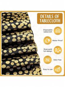 1 Set Disposable Plastic Tablecloth And Satin Table Runner Set, Black & Gold Polka Dot Tablecloth, Gold Satin Table Runner, Suitable For Wedding, Birthday, Anniversary, Christmas, New Year Party Decoration - Multicolor - View 8