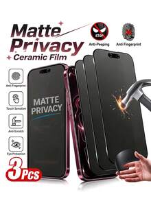 MSRI 3pcs Matte Privacy Ceramic Soft Film, Polarized Anti-Peeping Screen Protector, Anti-Glare Matte Finish To Eliminate Strong Light Glare; Smooth Matte Touch Feel, Suitable For Phone Cases, Compatible With IPhone Duo/18 Pro Max/18 Pro/18/17e/17 Pro Max/17 Pro/17 Air/17/16 Pro Max/16 Pro/16 Plus/16/15 Pro Max/15/14/13/12 And Other Models. - Black - View 2
