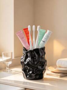 1pc Wavy Aesthetic Toothbrush Holder, Asymmetrical Texture Storage Rack, Suitable For Bathroom Vanity Countertop, Cute Modern Toothpaste And Makeup Brush Storage Cup, Fashion Home Decor Accessory - Multicolor - View 6