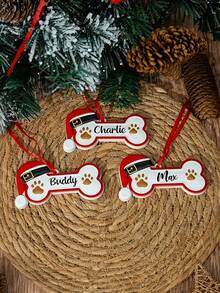 1pc Customized Personalized Dog Bone Christmas Ornament, Customized Name Pet Paw Print Pendant Decoration, Customized Christmas Tree Pendant Gift, For Dog Lovers, Christmas Souvenir Holiday Decoration, For Dog Owners And Pet Memorial - Multicolor - View 3