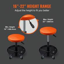 Mechanic Stool, 250 LBS Rolling Pneumatic Creeper Garage/Shop Seat, Adjustable Height 22 In-28 In Padded Rolling Workshop Stool With Tool Tray, For Garage, Shop, Auto Repair, Black+Orange - 250 Lbs, Black+Orange - View 3