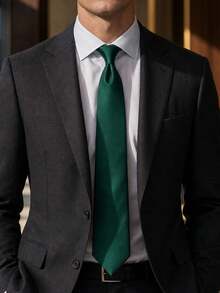 1pc Men's Olive Green Ribbed Tie Wedding Party Tie - Dark Green - View 2
