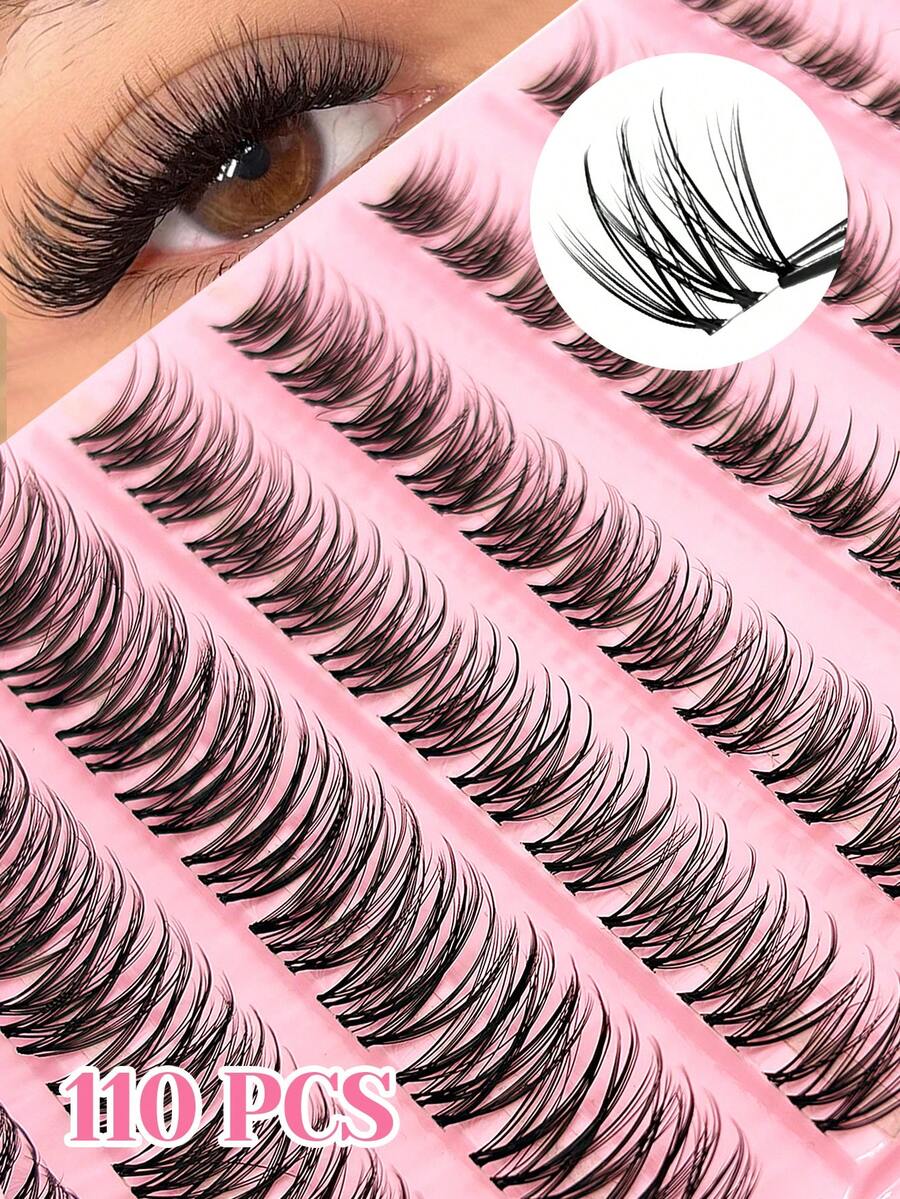 110pcs Fluffy Eyelash Clusters, Thick Natural Curly Individual False Eyelash Clusters, D-Curl, 10-16mm Length, Dramatic Eyelash Clusters - D - View 1