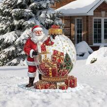 Santa Claus Gift Box Children's Gift Decoration 2D Acrylic Waterproof Ground Stake Potted Plant Snow Scene Decor - A - View 4