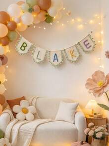 1pc Personalized Custom Name Banner, Hand Crochet Yarn Letter Garland, Boho Neutral Linen Wall Hanging Bunting Sign, Birthday Party Decorations, Customizable Multicolor Name Pennant Decor For Bedroom Ornament, Souvenir Keepsake Gift, Christmas Gift - Multicolor - View 8