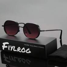 FIYLROG Unisex Thick Frame Geometric Polygon Fashion Glasses, Hexagonal Breathable Hole Design, Indoor/Outdoor Street Style Fashion Glasses, Metal Texture Dark Color For Summer, Outfit Accessory - Multicolor - View 11