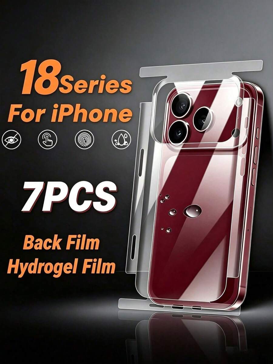 7 buah Pelindung Layar Belakang Hydrogel Full Coverage, Kompatibel dengan iPhone 18 Pro/18 Pro Max/17/17 Pro/17 Air/16/16 Pro Max/16 Pro/15 Plus/15/15 Pro Max/14/14 Pro Max/13/12, Pelindung Belakang + Samping - Clear - View 1
