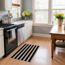 1pc Black Beige Striped Felt Non Slip Doormat, Minimalist Modern Print Floor Mat, Water Absorbent Washable Rug, Indoor Front Door Entryway Mat, Kitchen Hallway Bathroom Home Decor Carpet, Stain Resistant Easy Clean Floor Rug - C - View 4