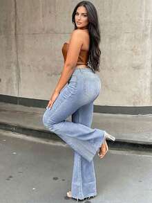GILIPUR Y2K New Autumn Women's Flare Jeans - Solid Color, High Waist Slim Fit, Stretch Fabric, Casual Versatile Street Style - Blue - View 1
