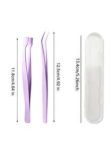 2pcs Eyelash Tweezers, Lower Lash Clip, Non-Stick Precision Eyelash Extension Tools, Flat Head Clip For Beginners - Multicolor - View 2
