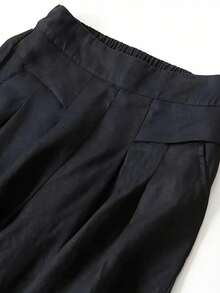 Women's Solid Color Casual Wide Leg Pants With Front Pocket Decor, Autumn/Winter Commute, Halloween, Christmas, Back To School Season - Black - View 4